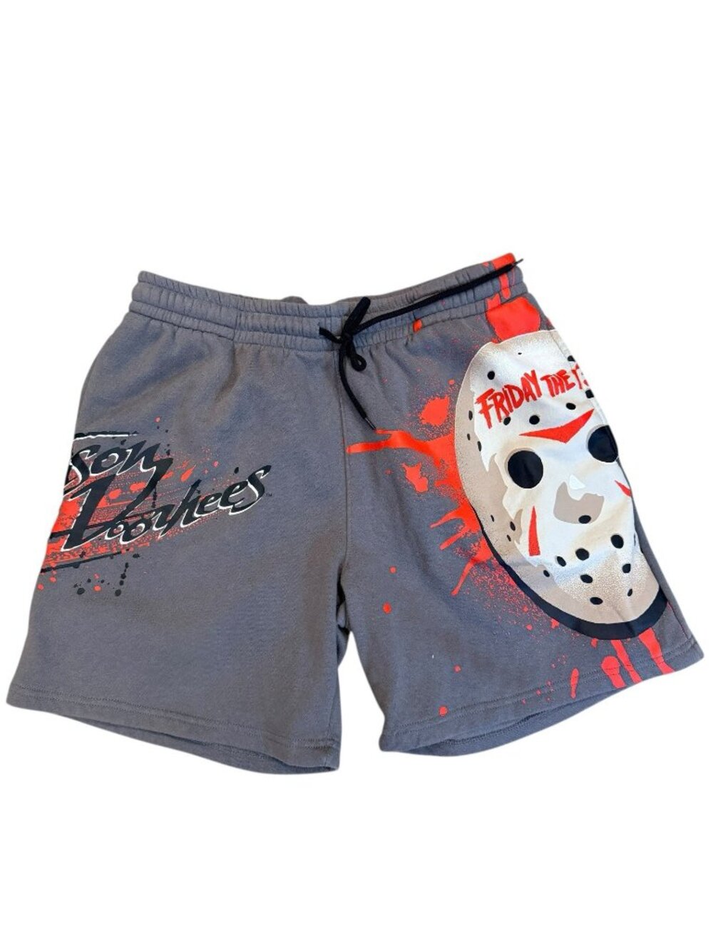 Friday the 13th Jason Voorhees Mask Gray Fleece Shorts Size Medium